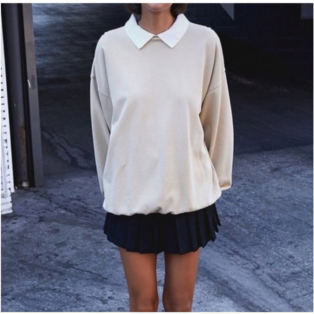 John Galt Oversized Cream Collared Sweatshirt OS Blokecore Preppy Academia Cozy